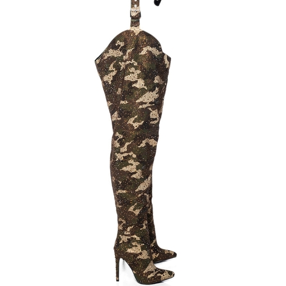"MILITARY DAZZLE" Camouflage Thigh-High Stiletto Boots - Picture 8 of 13
